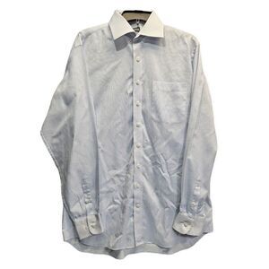 Proper Shirting Mens Button Up Hexagon Pattern Dress Shirt Size 16.5 36-37 White